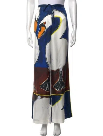 Pre-owned Burberry Silk Wide Leg Pants In Blue