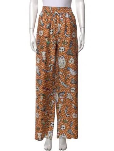 Pre-owned Burberry Silk Wide Leg Pants In Orange