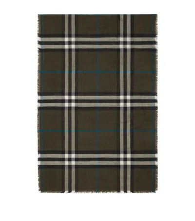 Burberry Reversible Check Wool Silk Scarf In Green