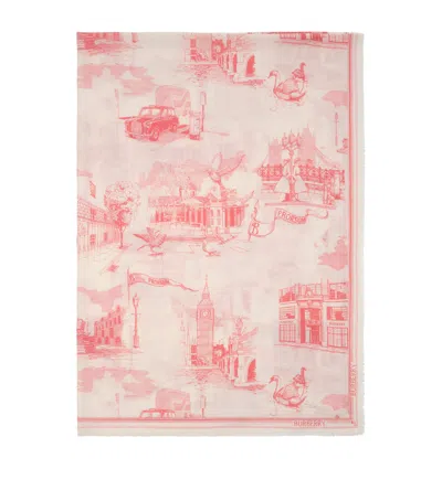 Burberry Silk-wool London Landmarks Scarf In Pink