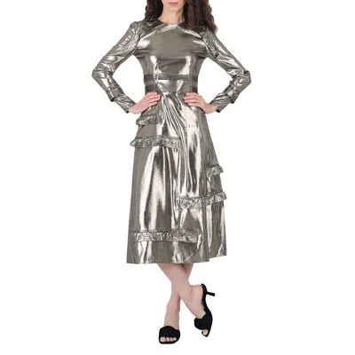 Pre-owned Burberry Silver Long Sleeve Dress With Stitch Detail