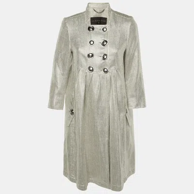 Pre-owned Burberry Silver Lurex Detail Double Breasted Coat M