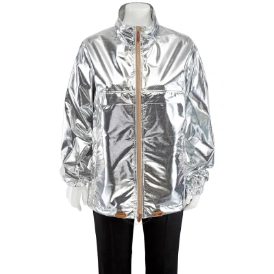 Burberry Silver Metallic Sheen Nylon Jacket