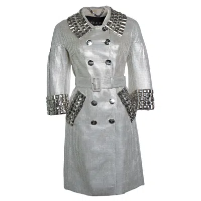 Pre-owned Burberry , Silver Metallic Trench Coat With Giant Studs