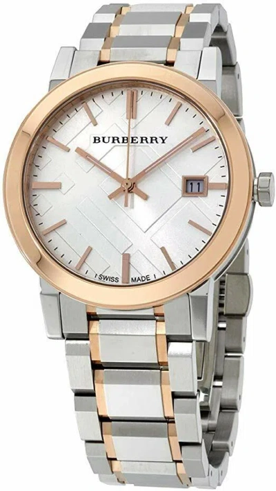 Pre-owned Burberry Silver+rose Gold 2 Tone Bracelet Watch Bu9006