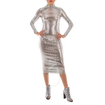 Burberry Silver Thalia Metallic Paillette-embellished Mesh Dress In Silver Tone