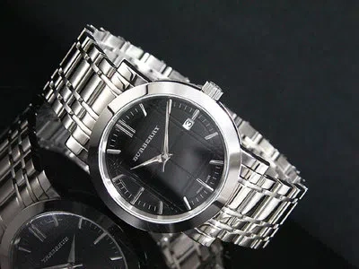 Pre-owned Burberry Silver Tone Heritage Stainless Steel Black Dial Men Watch Bu1364