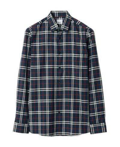 Burberry Simpson Checked Cotton Shirt In Blue