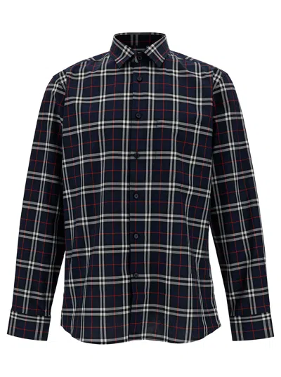 Burberry Cotton Poplin Check Shirt In Blue