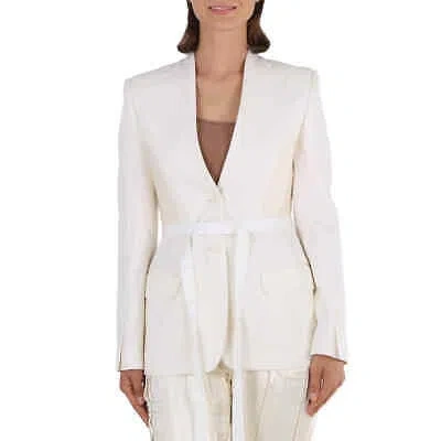 Pre-owned Burberry Single-breasted Belted Wool Blazer Jacket In White