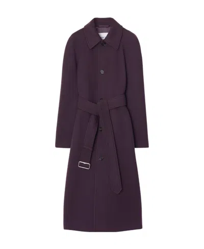Burberry Single-breasted Belted Wool Coat In Purple