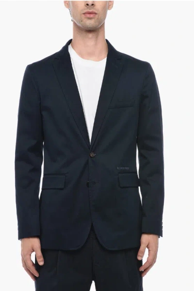 Burberry Single Breasted Blazer With Flap Pockets In Blue