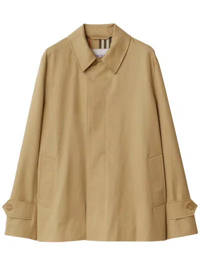 Burberry Single-breasted Cotton Car Coat In Flax