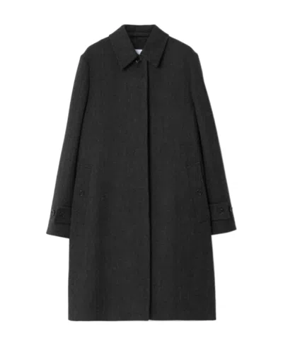 Burberry Single-breasted Herringbone Coat In Gray