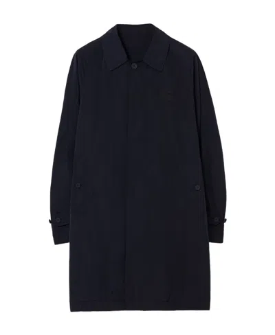 Burberry Knee-length Single-breasted Trench Coat In Cotton With Concealed Fastening In Blue