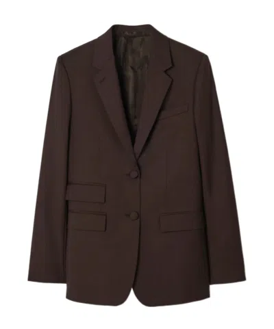 Burberry Single Breasted Long Sleeved Jacket In Brown