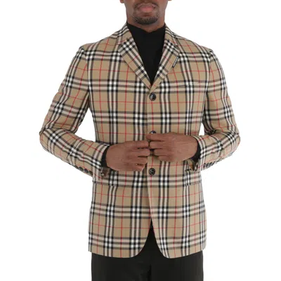Burberry Single-breasted Vintage Check Wool Mohair Slim Fit Tailored Jacket In Beige