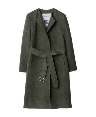 Burberry Single-breasted Wool Coat In Green