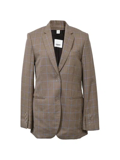 Pre-owned Burberry Single-breasted Checkered Blazer In Brown