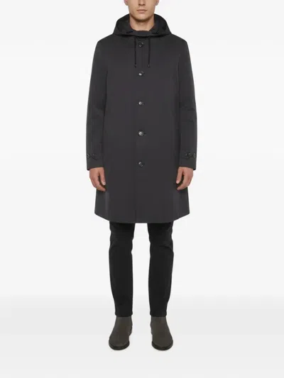 Pre-owned Burberry Single-breasted Hooded Coat In Gray