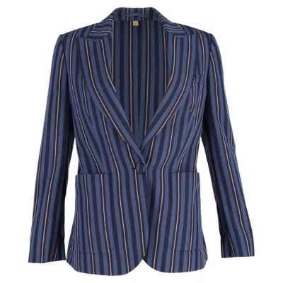 Pre-owned Burberry Single-breasted Weaved-stripe Blazer In Navy Blue Wool