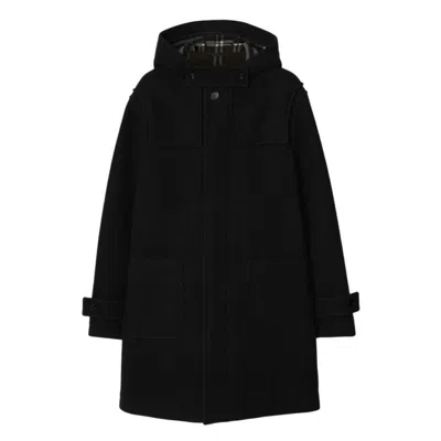Burberry Single-breasted Wool Duffle Coat In Black