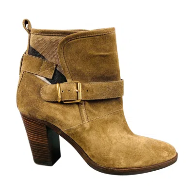Pre-owned Burberry Size 11 Brown Suede Chunky Heel Boots
