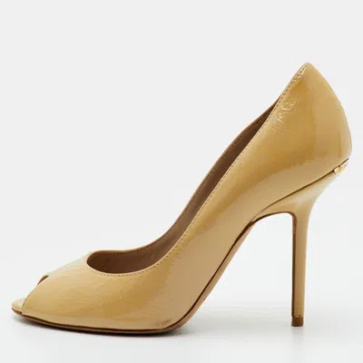 Pre-owned Burberry Size 36 Beige Patent Leather Peep Toe Pumps