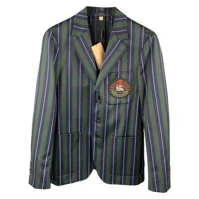 Pre-owned Burberry Size 36 Green & Navy Vertical Stripe Wool / Cotton Notch Lapel Suit
