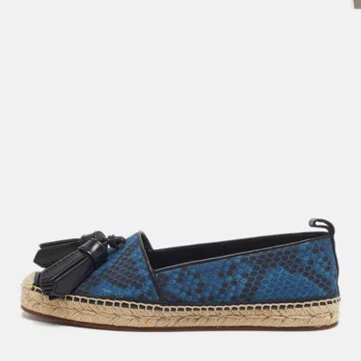 Pre-owned Burberry Size 36.5 Blue/black Snake Print Canvas And Leather Tassel Espadrille Flats