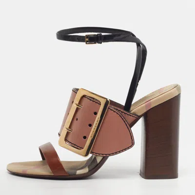 Pre-owned Burberry Size 37 Beige/brown Leather Ankle Strap Sandals
