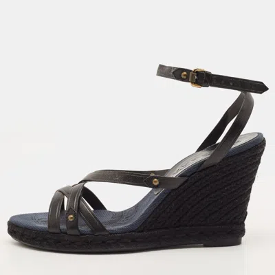 Pre-owned Burberry Size 37 Black Leather Wedge Sandals