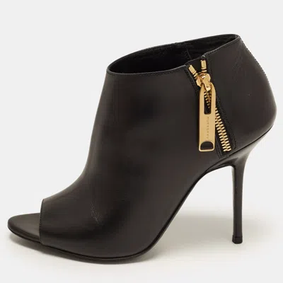 Pre-owned Burberry Size 37.5 Black Leather Open Toe Booties