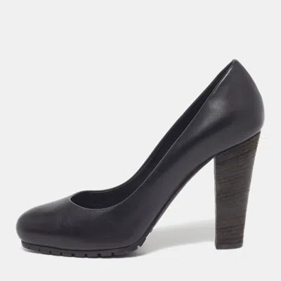 Pre-owned Burberry Size 37.5 Black Leather Platform Pumps
