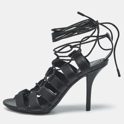 Pre-owned Burberry Size 37.5 Black Leather Strappy Gladiator Sandals