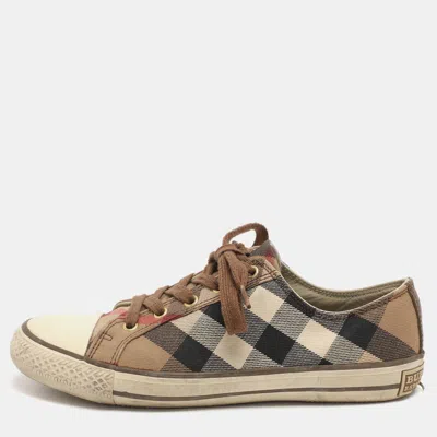Pre-owned Burberry Size 38 Beige House Checked Canvas And Rubber Low Top Sneakers In Sand