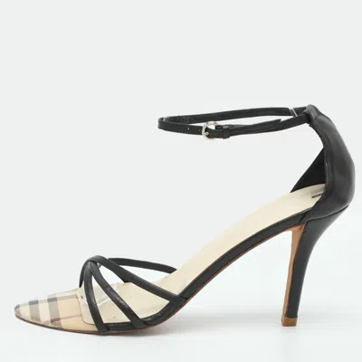 Pre-owned Burberry Size 38 Black Leather Ankle Strap Sandals
