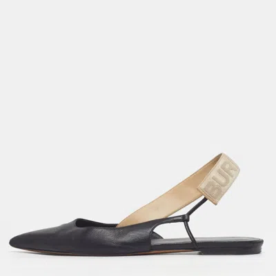 Pre-owned Burberry Size 38 Black Leather Slingback Flats