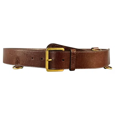 Pre-owned Burberry Size 38 Brown Gold Leather Loops Belt