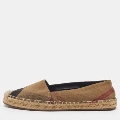 Pre-owned Burberry Size 38 Brown/beige House Check Canvas Espadrille Flats