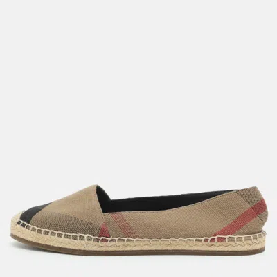 Pre-owned Burberry Size 38 Brown/beige Nova Check Canvas Espadrille Flats