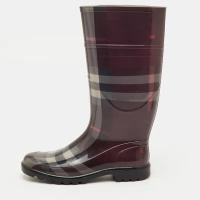Pre-owned Burberry Size 38 Burgundy Novacheck Rubber Rain Boots