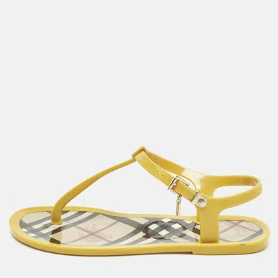 Pre-owned Burberry Size 38 Yellow Jelly Thong Flat Sandals