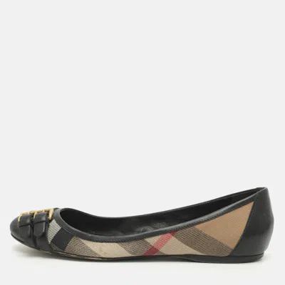 Pre-owned Burberry Size 39 Black/beige House Canvas And Leather Ballet Flats