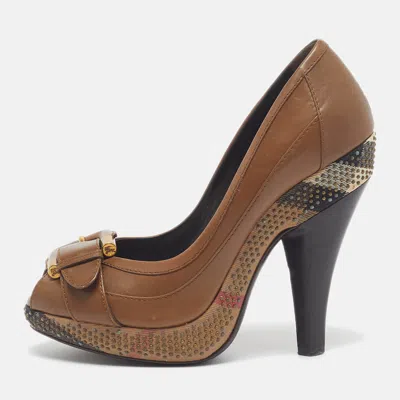 Pre-owned Burberry Size 39 Brown Leather Platform Buckle Pumps
