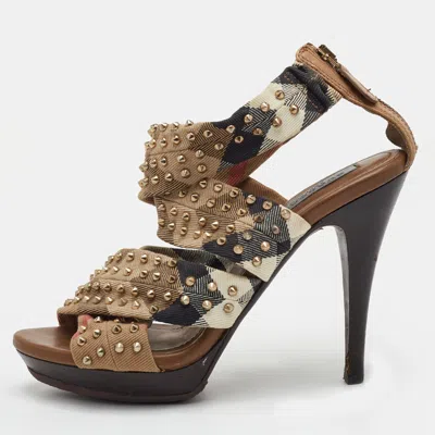 Pre-owned Burberry Size 39 Multicolor Nova Check Canvas Spike Studded Platform Sandals