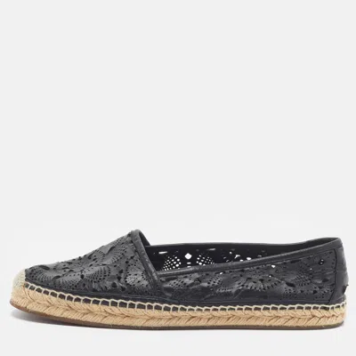 Pre-owned Burberry Size 39.5 Black Cut Out Leather Espadrille Flats