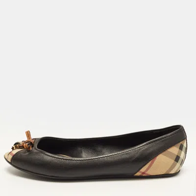 Pre-owned Burberry Size 39.5 Black/beige Coated Canvas And Leather Ballet Flats