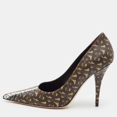 Pre-owned Burberry Size 39.5 Multicolor Tb Monogram Coated Canvas Pumps