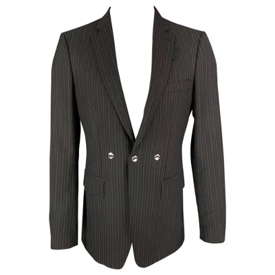 Pre-owned Burberry Size 40 Black Grey Stripe Wool Cotton Notch Lapel Sport Coat In Gray